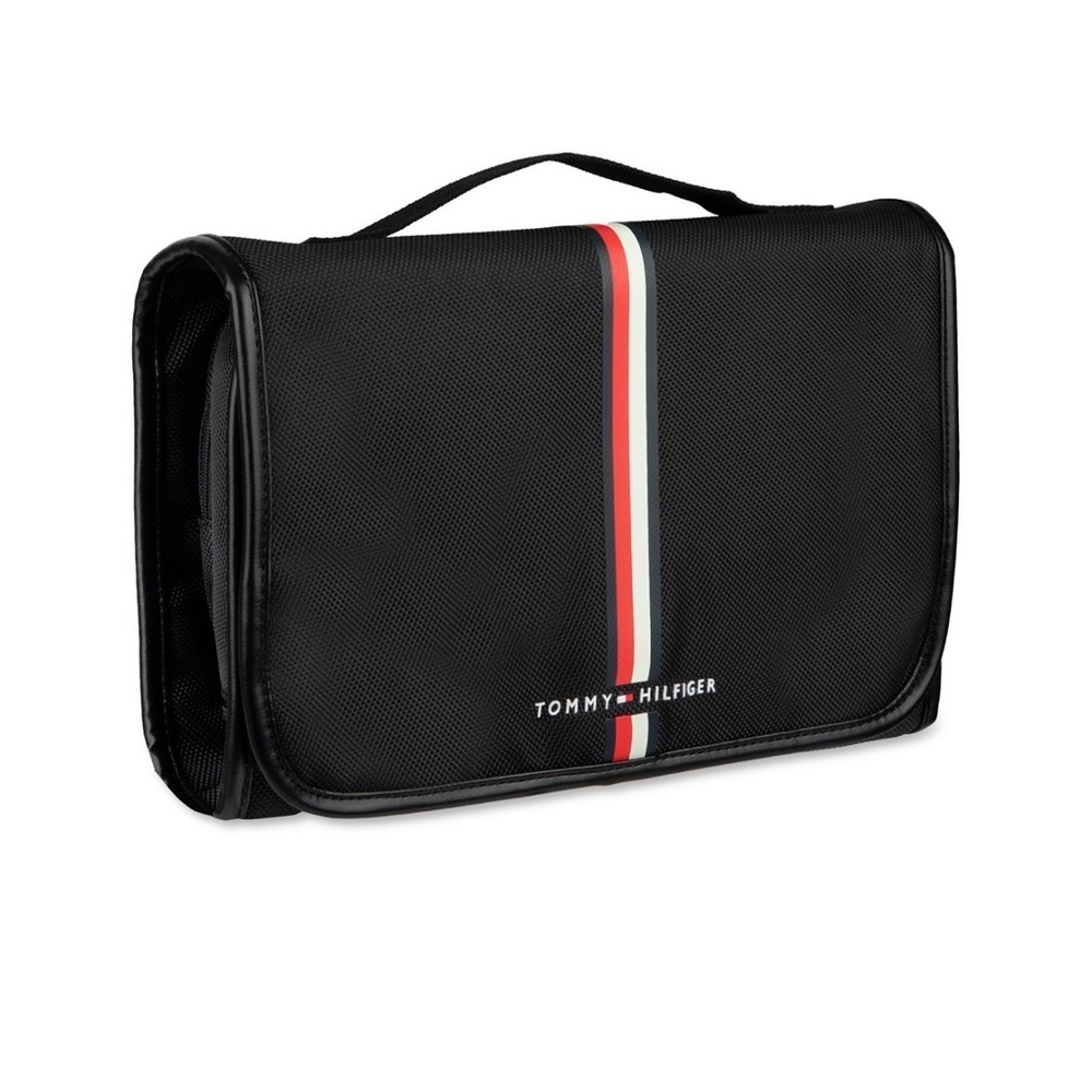 Tommy Hilfiger Hanging Travel Kit – Black with Signature Stripe